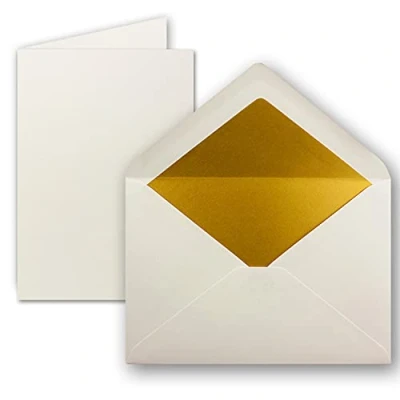 Abbildung von FarbenFroh by GUSTAV NEUSER 10 Sets Faltkarten DIN A5 Naturweiß (weiß) mit Umschläge C5 Gold Metallic Futter 14,8 x 21 cm