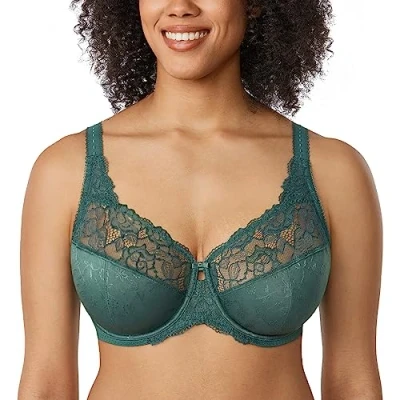 Abbildung von DELIMIRA Damen Minimizer BH ohne Einlagen mit Spitze Bügel Große Größen Mitternachtssmaragd 90C