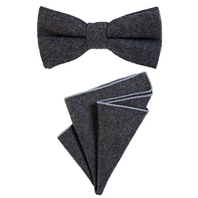 Abbildung von DonDon Herren Fliege 12 x 6 cm gebunden längenverstellbar und Einstecktuch 23 farblich passend aus Baumwolle dunkelgrau