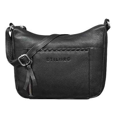 Abbildung von STILORD &#039;Nia&#039; Damen Umhängetasche Klein Leder Handtasche Frauen zum Umhängen Vintage Kleine Geflochtene Lederhandtasche Lady Elegant Abendtasche Hand Tasche Echtleder, Farbe:schwarz