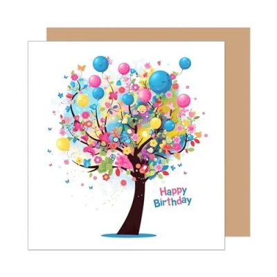 Abbildung von Edition Seidel Premium quadratische Geburtstagskarte mit Umschlag. Glückwunschkarte Happy Birthday Billet Karte für Mann Frau Freundin Freund Kind bunt Baum (GQ365 SW025)