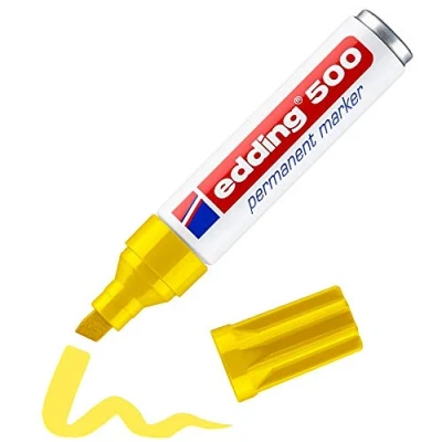 Abbildung von edding 500 Permanentmarker gelb 1 Stift Keil Spitze 2 7 mm wasserfest, schnell trocknend wischfest für Karton, Kunststoff, Holz, Metall, Glas