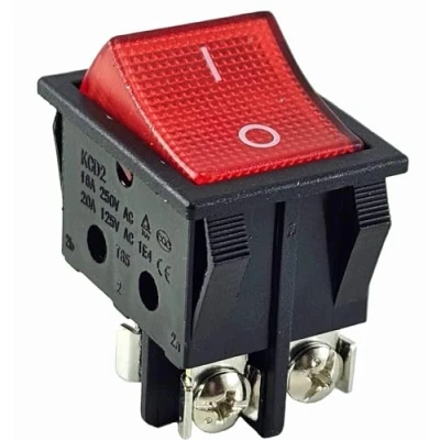 Abbildung von Wippschalter rot mit Schraubanschluss, Geräteschalter 2 polig (4pin) 16A 250 beleuchtet LED