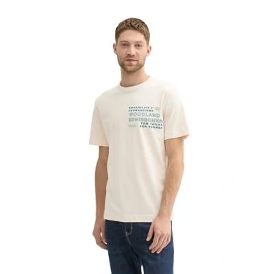 Abbildung von TOM TAILOR Herren Basic T Shirt mit Logo Stickerei,27469 smooth light Sand, XXL