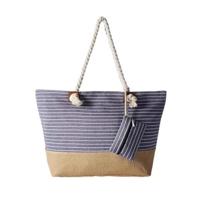 Abbildung von DonDon Strandtasche XXL Familie Badetasche Damen Beach bag groß mit Reißverschluss Gestreift blau