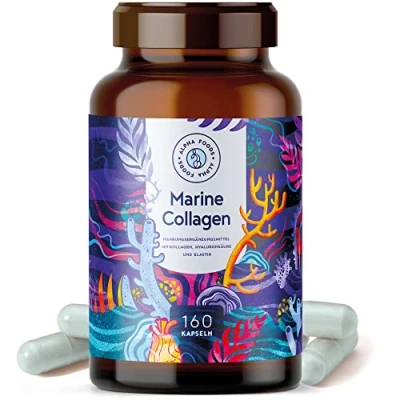 Abbildung von Marine Collagen mit Hyaluronsäure Kapseln 160 Meeres Kollagen Hydrolysat &amp; Marines Elastin Spirulina Alpha Foods