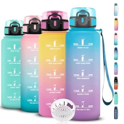 Abbildung von Trinkflasche 1.5 liter Sport, Auslaufsicher, mit Zeitmarkierung, Filter, Kohlensäure Geeignet, Leicht zu Reinigen, für Fitness, Reisen, Gym