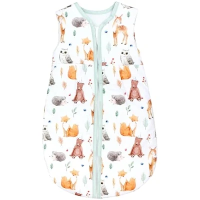 Abbildung von TupTam Ganzjahresschlafsack 2.5 TOG wattiert ärmellos Baby Schlafsack OEKO TEX, Farbe: Lichtung Reh Bär Eule Igel Fuchs, Größe: 104 110