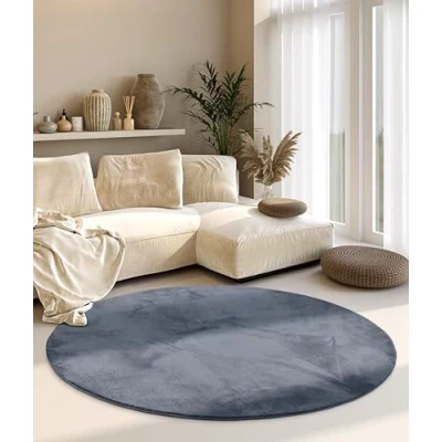 Abbildung von Villeroy &amp; Boch Shaggy Teppich Leon Rund Flauschiger Hochflor Wohnzimmerteppich Einfarbig Weich Pflegeleicht Langflor für Wohnzimmer Esszimmer, Schlafzimmer, Kunderzimmer Anthrazit, 200 cm