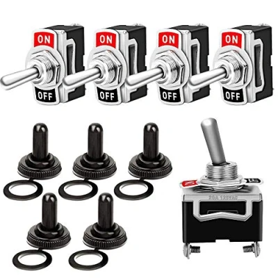 Abbildung von QitinDasen 5Pcs Professionell 15A 250V / 20A 125V Auto Kippschalter mit Wasserdicht Schutzkappe, SPST 2 Polig Rocker Toggle Switch, EIN/AUS Position Wippschalter Metallhebel