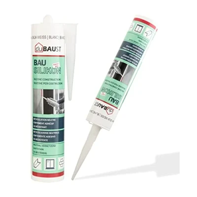 Abbildung von dubaust BAS24 Bausilikon Fenstersilikon Neutralsilikon Innen/Aussenbereich witterungsbeständig hochelastisch 310ml Kartusche (hellgrau)