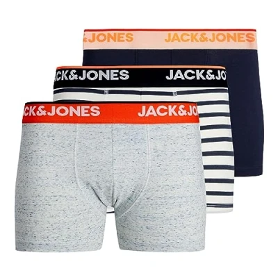 Abbildung von JACK &amp; JONES Herren Unterhosen Shorts Boxershorts Dave Trunks 3er Pack, Farbe:Mehrfarbig, Wäschegröße:S, Artikel: Navy Blazer/Navy lig