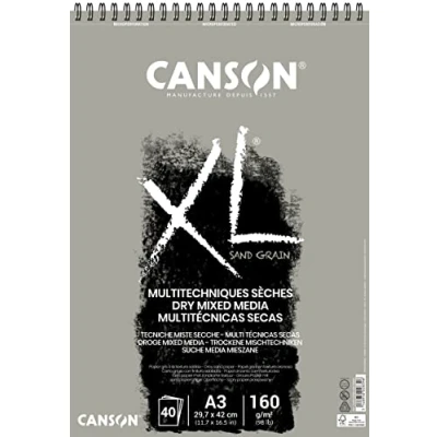 Abbildung von CANSON XL® Sand Grain, graufarbiger Zeichenblock mit sandpapierartiger Oberfläche, DIN A3, 40 Blatt, 160 g/m²