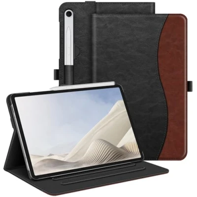 Abbildung von Fintie Hülle für Samsung Galaxy Tab S9 FE 10.9 Zoll/Tab 11 Zoll 2023 Tablet, Multi Winkel Folio Schutzhülle mit Dokumentenfach und Auto Schlaf/Wach Funktion, Schwarz/Braun