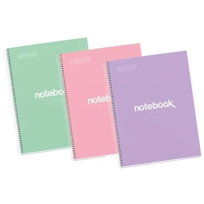 Abbildung von MIQUELRIUS Packung mit 3 Notizbüchern A4 Dots Spiralbindung, Einband aus extra hartem Karton, Größe 210 x 297 mm, 4 Löcher, 80 Blatt à 90 g, liniert.