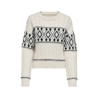 Abbildung von ONLY Onlmarent Strickpullover, Damen, Größe: Medium, Cloud dancer detail black