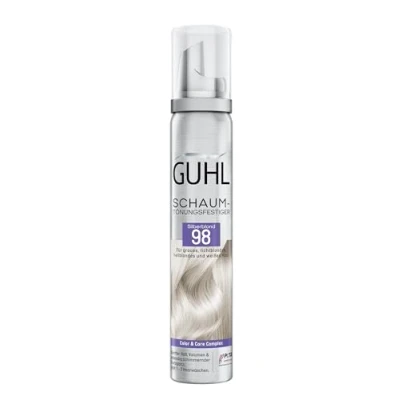 Abbildung von Guhl Schaum Tönungsfestiger Farbe 98 Silberblond Für graues, lichtblondes, hellblondes und weißes Haar Sanfter Halt, Volumen Farbglanz Hält 1 bis 3 Haarwäschen