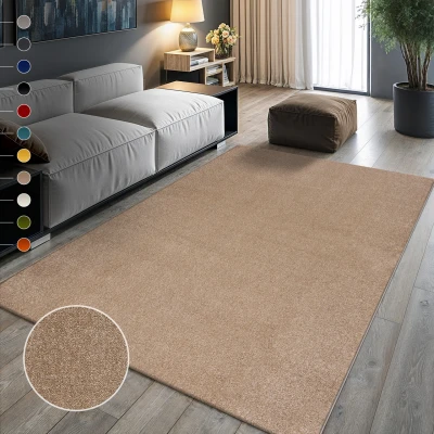 Abbildung von SANAT Kurzflor Teppich Wohnzimmer Uni Modern Teppiche fürs Schlafzimmer, Arbeitszimmer, Büro, Flur, Kinderzimmer und Küche Beige, 60 x 110 cm