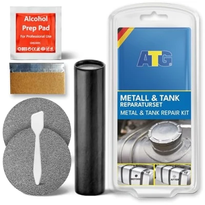 Abbildung von ATG® Tank Reparatur Set Knetmasse zum abdichten 2k Epoxidharz Knete Heizkörper Autokühler Radiator Reparaturset Metall 8 teilig