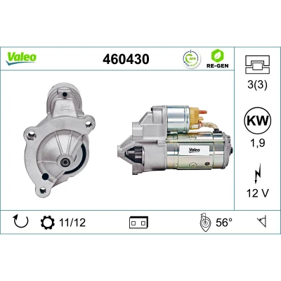 Abbildung von VALEO 460430 Anlasser 12 1,9 PEUGEOT: Boxer Van, 307 CC, 5008 I, CITROËN: Relay II C4 I Grand Picasso, C5 Estate, FIAT: Scudo