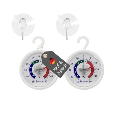 Abbildung von Lantelme 2 Stück Kühlschrankthermometer Temperatur 50C bis mit Saugnapf und Klebepad anbei Kühlschrank Thermometer Set Analog Bimetall Rund Ø 5,2cm Gefrierschrank Kühltheke Weinlager (2)