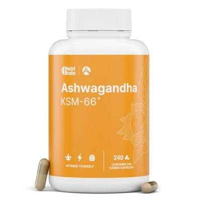 Abbildung von Ashwagandha KSM 66® Premiumrohstoff 9000mg Hochdosiert 240 Kapseln 4 Monate Laborgeprüft 5% Withanolide 600mg Extrakt 15:1 Antistress, Angst, Energie und Erholsamer Schlaf