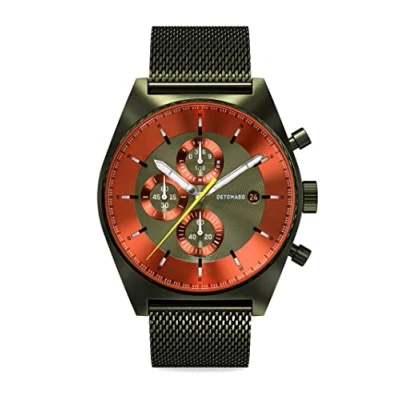 Abbildung von DeTomaso D10 Chronograph Olive ORANGE Herren Armbanduhr Analog Quarz Mesh Milanese Brushed