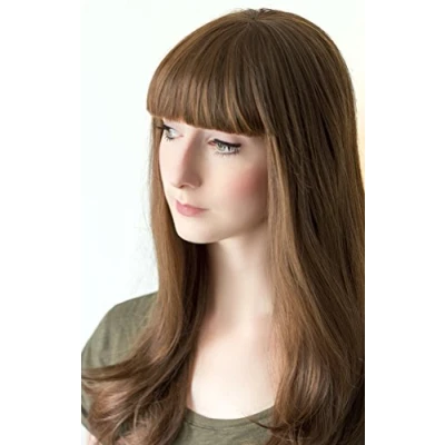 Abbildung von Prettyland Damen natürlich langhaar Perücke Glatte in braun mit Pony Party Alltag Wig C309