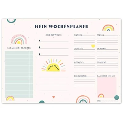 Abbildung von TYSK Design Schreibtischunterlage Regenbogen (Design wählbar) Tischunterlage aus Papier zum Abreißen DIN A3 To Do Liste Notizblock Wochenplaner