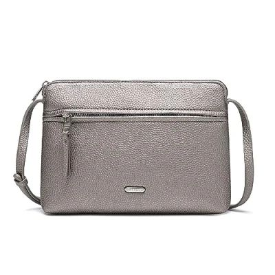 Abbildung von David Jones Umhängetasche für Damen flache Tasche, kleine Handtasche, Schultertasche, PU Leder, klassisch, Elegant 2 Fächer Telefontasche Shopping Reise, silber, one size,