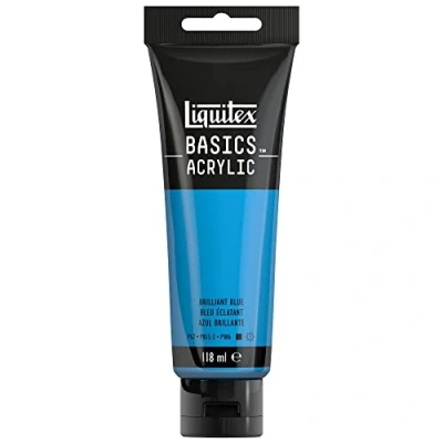 Abbildung von Liquitex 8870065 Basics Acrylfarbe, monopigmentierte Künstlerpigmente, lichtecht, mittlere Viskosität, Archivqualität, seidenglänzender Finish, 118ml Tube Brillantblau