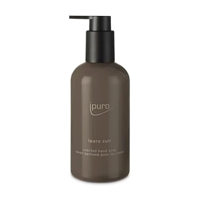 Abbildung von ipuro Classic CUIR Handseife 250ml Flüssigseife vegan, mit Zitrus, Vanille, Leder und Hölzern Duft Dermatologisch getestet Seifenspender Braun flüssige für geschmeidige Hände
