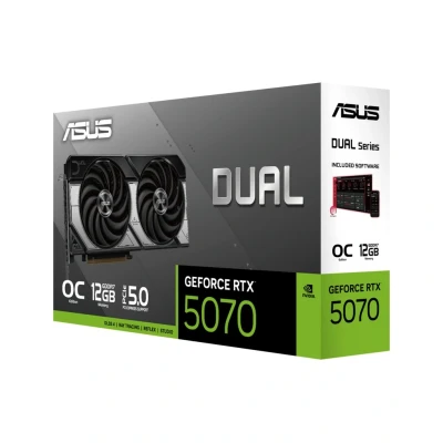 Abbildung von ASUS Dual GeForce RTX 5070 12GB GDDR7 OC Edition Gaming Grafikkarte (NVIDIA Blackwell Architektur und DLSS 4, 2,5 Slot Design, SSF, PCIe 5.0, 3X DisplayPort 2.1b, 1x HDMI PRIME RTX5070 O12G)