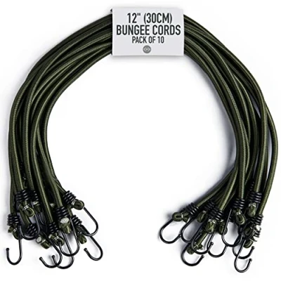 Abbildung von Pluvios 12&quot; (30CM) Robuste Spanngummis mit Haken 10er Pack Größenwahl Elastische Vielzweck Gummi Spanngurte für Gepäck, Dachträger, Camping Wetterfester, UV beständiger Expander