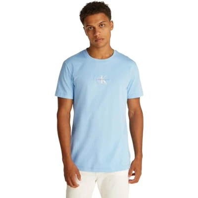 Abbildung von Calvin Klein Herren T Shirt Kurzarm Monologo Tee aus Baumwolle, Blau (Blue Bell), XXL