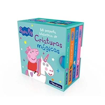 Abbildung von Peppa Pig. Libro juguete Mi pequeña biblioteca de criaturas mágicas. Sirenas, unicornios, narvales y dragones: los unicornios La sirena mágica el dragón George narval