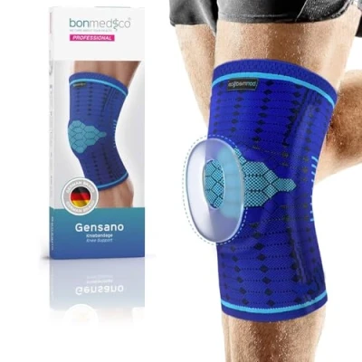 Abbildung von bonmedico Orthopädische Meniskus Kniebandage für Damen u. Herren Bandage Knie Links/Rechts Kraftsport, Fitness, Sport, Arthrose, Alltag Wellness Geschenke Männer und Frauen Blau, L