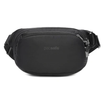 Abbildung von Pacsafe Vibe 100 Anti Diebstahl Hüfttasche, Diebstahlschutz Hipbag, 210D Nylon Ripstop, Umhängetasche Tasche, Schwarz/Jet Black