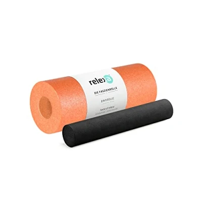 Abbildung von RELEXA 2in1 Faszienrolle Orange/Schwarz, 2 teiliges Selbstmassagegerät mit herausnehmbarem Kern, mittlere Härte 35 x 14 cm (L Ø)