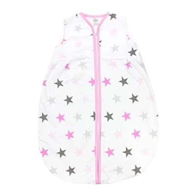 Abbildung von TupTam Baby Sommer Schlafsack 0.5 TOG aus OEKO TEX zertifizierten Materialien, Farbe: Sterne Rosa Grau, Größe: 92 98