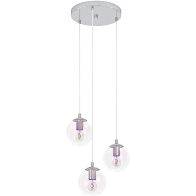 Abbildung von EGLO Cluster Hängelampe Ariscani 2, 3 flammige Pendelleuchte irisierend, Esstisch Hängeleuchte bunt schimmernd, Esszimmerlampe hängend aus Metall in Chrom und Glas, E27, Ø 42,5 cm