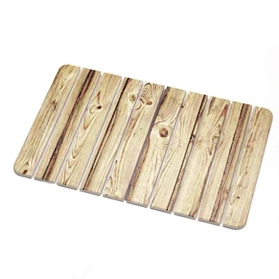 Abbildung von Rutschfeste Kieselgur Badematte aus Diatomeenerde Schnell trocken Ökologisch und umweltbewusst Aufrollbar Badezimmer, Dusche, Badewanne 60 X 39 cm Holzfarben