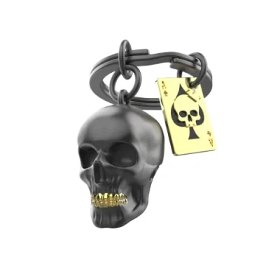 Abbildung von O meta[l]morphose METALMORPHOSE Schlüsselanhänger Totenkopf und Pik Ass Karte MTM137 01, Schwarz, Gold, Einheitsgröße, one size, Einzigartig