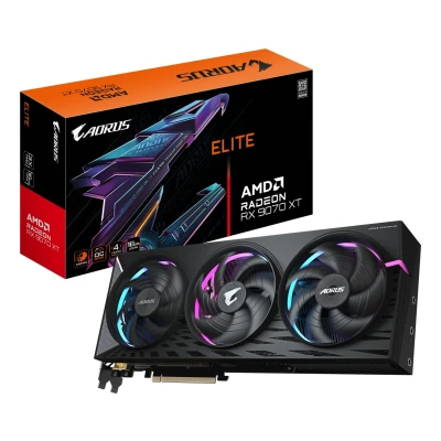 Abbildung von Gigabyte AORUS Radeon RX 9070 XT Elite 16G Grafikkarte 16 GB GDDR6, 256 Bit, PCI E 5.0, 3100 MHz Kernfrequenz, 2 x DisplayPort, HDMI, GV R9070XTAORUS 16GD