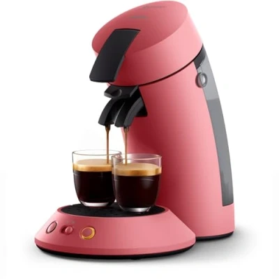 Abbildung von Versuni Senseo Original Plus Kaffeepadsmaschine, Kaffeestärkeauswahl, Coffee Boost Technologie, Recycling Kunststoff, Sanftes Rot (CSA210/35)