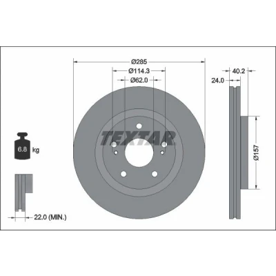 Abbildung von TEXTAR 92337303 Bremsscheibe 285 24 05/07 114,3 innenbelüftet beschichtet ohne Radlager, Radbefestigungsbolzen, Radnabe SUZUKI: SWIFT 5
