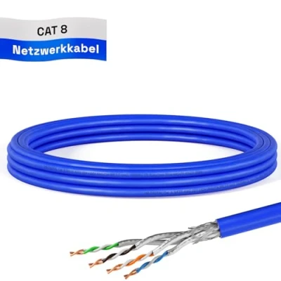 Abbildung von HB DIGITAL 5m Cat 8.1 Netzwerkkabel Verlegekabel Installationskabel Datenkabel Ethernet LAN Kabel Cat.8 bis zu 40 Gbit/s Kupfer S/FTP 2000 MHz PIMF LSZH Cat8 Halogenfrei RoHS Compliant AWG 22/1 blau
