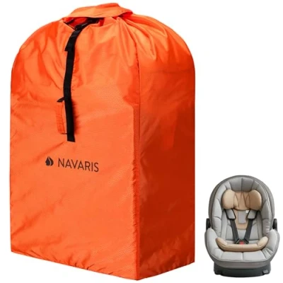 Abbildung von Navaris Transporttasche Kindersitz Kinderwagen Tasche Baby Autositz Reisetasche für Kinderwagentasche Wasserdicht Leicht zu Tragen Orange