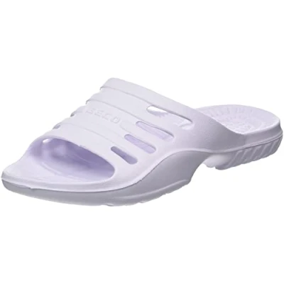 Abbildung von BECO Badeschuhe Damen leichte EVA Badesandalen mit komfortablem Fußbett, Aquaschuhe ideal für Schwimmbad oder Strand in Weiß, Größe: 38