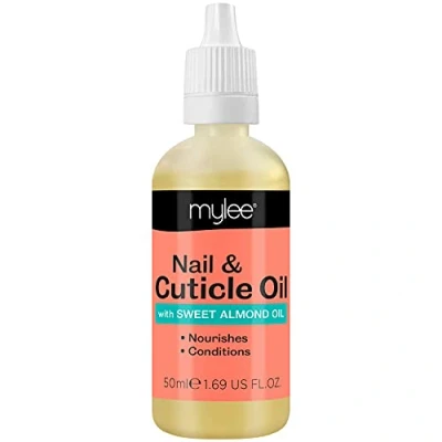 Abbildung von Mylee Mandel Nagelhautöl 50ml, Tiefenfeuchtigkeitsspendendes und pflegendes Nagelhautöl, leicht nach riechend, enthält Vitamin E &amp; A zur Pflege geschädigter Nagelhaut